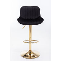 Set of 2 Adjustable Velvet Bar Stools with Chrome Footrest & Golden Legs, Swivel Design, Modern Black