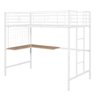 Twin Metal Loft Bed with Desk and Metal Grid - Space-Saving White Bedroom Furniture for Kids and Teens