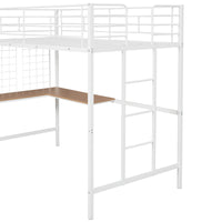 Twin Metal Loft Bed with Desk and Metal Grid - Space-Saving White Bedroom Furniture for Kids and Teens