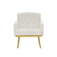 Cream White Velvet Armchair with Metal Legs - Elegant Modern Seating for Living Room, Bedroom, Home Office