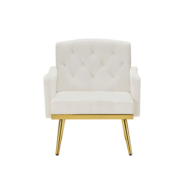 Cream White Velvet Armchair with Metal Legs - Elegant Modern Seating for Living Room, Bedroom, Home Office