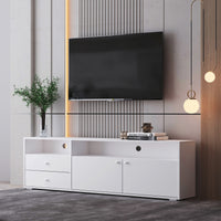 White TV Cabinet, Entertainment Center & Media Console with Solid Wood Handles for Living Room and Bedroom