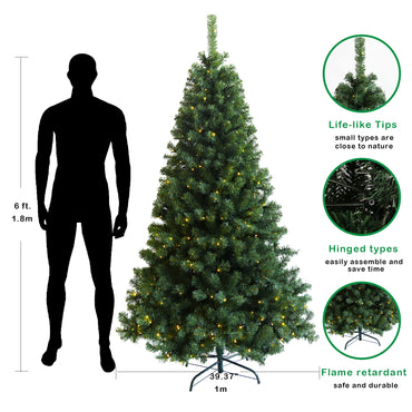 6ft Pre-Lit Artificial Christmas Tree - Hinged Design with Foldable Stand for Easy Setup