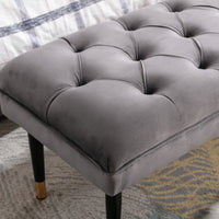 Modern Velvet Tufted Bench - Upholstered Ottoman Footstool with Metal Legs for Bedroom, Living Room, and Entryway - Grey