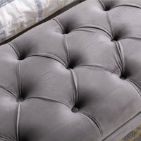 Modern Velvet Tufted Bench - Upholstered Ottoman Footstool with Metal Legs for Bedroom, Living Room, and Entryway - Grey