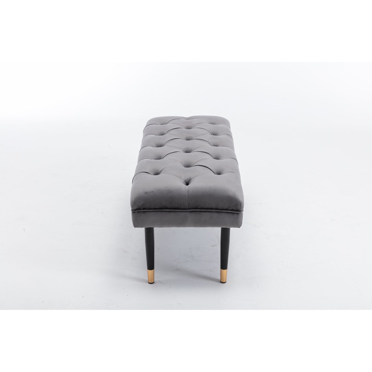 Modern Velvet Tufted Bench - Upholstered Ottoman Footstool with Metal Legs for Bedroom, Living Room, and Entryway - Grey