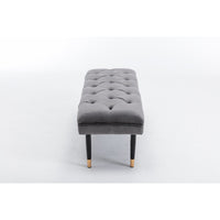 Modern Velvet Tufted Bench - Upholstered Ottoman Footstool with Metal Legs for Bedroom, Living Room, and Entryway - Grey