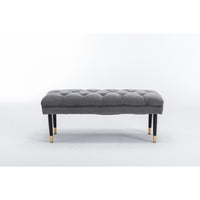 Modern Velvet Tufted Bench - Upholstered Ottoman Footstool with Metal Legs for Bedroom, Living Room, and Entryway - Grey