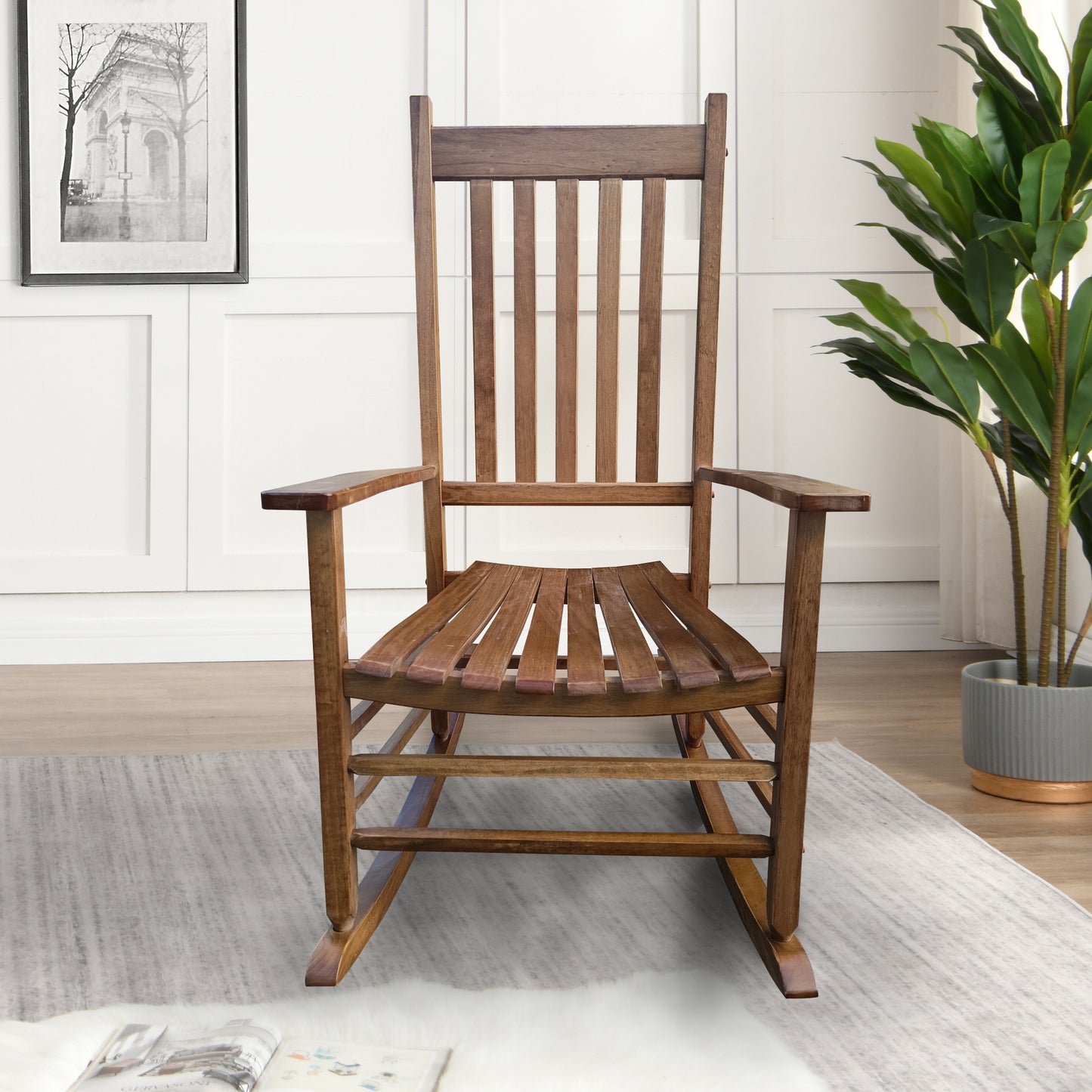 Brown Balcony Porch Rocking Chair for Adults - Comfortable Outdoor Seating for Relaxation