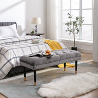 Modern Velvet Tufted Bench - Upholstered Ottoman Footstool with Metal Legs for Bedroom, Living Room, and Entryway - Grey