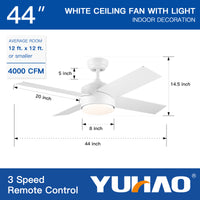 44-Inch Integrated LED Ceiling Fan with White ABS Blades – Modern Design for Home, Living Room, or Bedroom