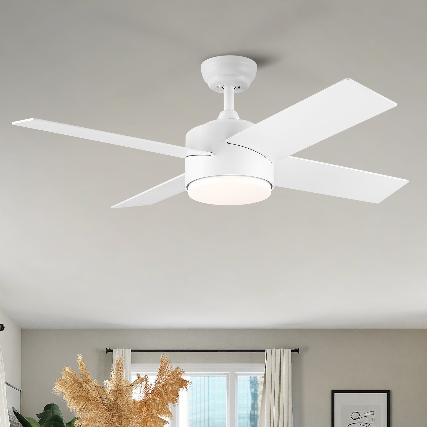 44-Inch Integrated LED Ceiling Fan with White ABS Blades – Modern Design for Home, Living Room, or Bedroom