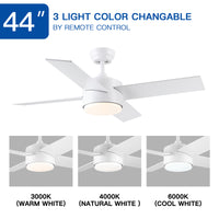 44-Inch Integrated LED Ceiling Fan with White ABS Blades – Modern Design for Home, Living Room, or Bedroom