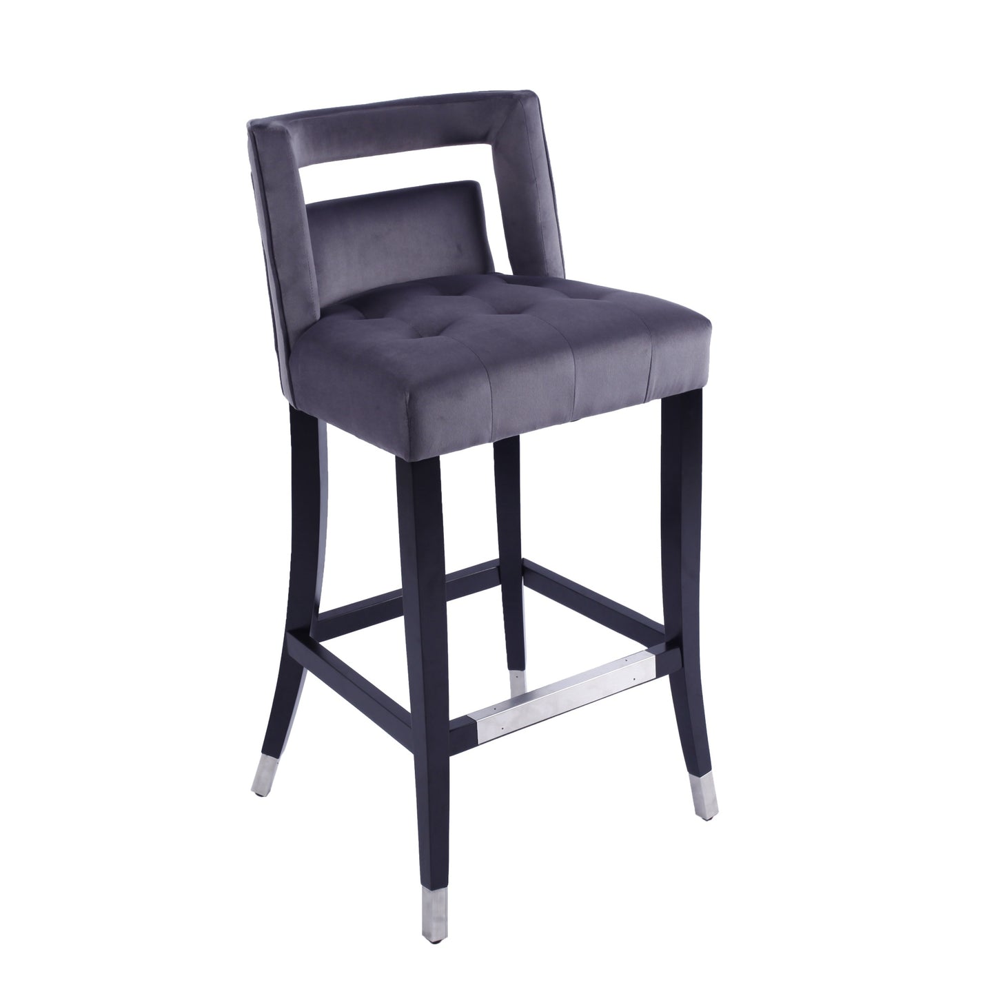 Set of 2 Suede Velvet Barstools with Nailheads - 30 Inch Height Dining Room Chairs