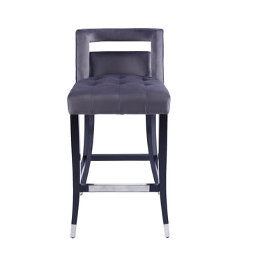 Set of 2 Suede Velvet Barstools with Nailheads - 30 Inch Height Dining Room Chairs