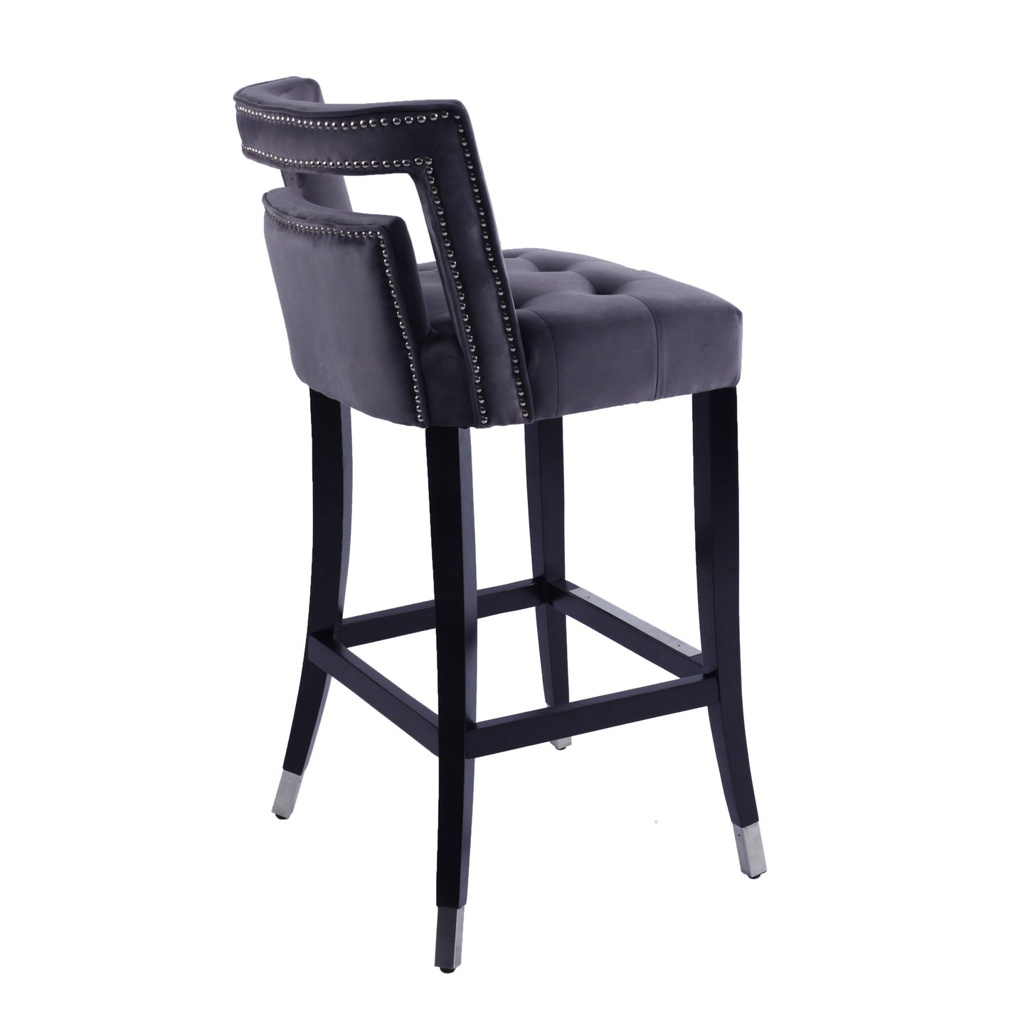 Set of 2 Suede Velvet Barstools with Nailheads - 30 Inch Height Dining Room Chairs