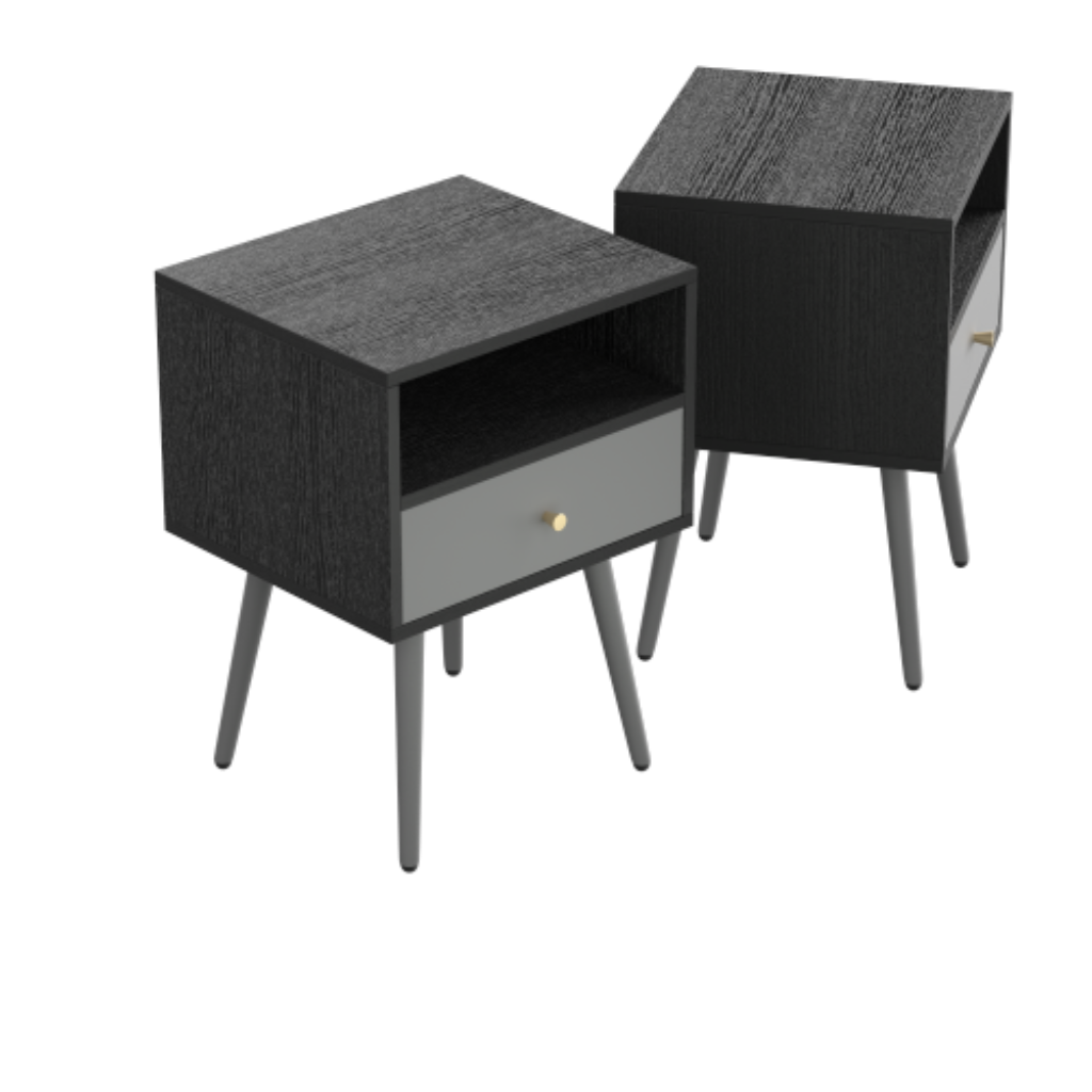 Modern Bedside Tables Set of 2 Nightstands with Storage Drawer Chic Simple Assembly End Tables for Bedroom Living Room Office Dark Grey