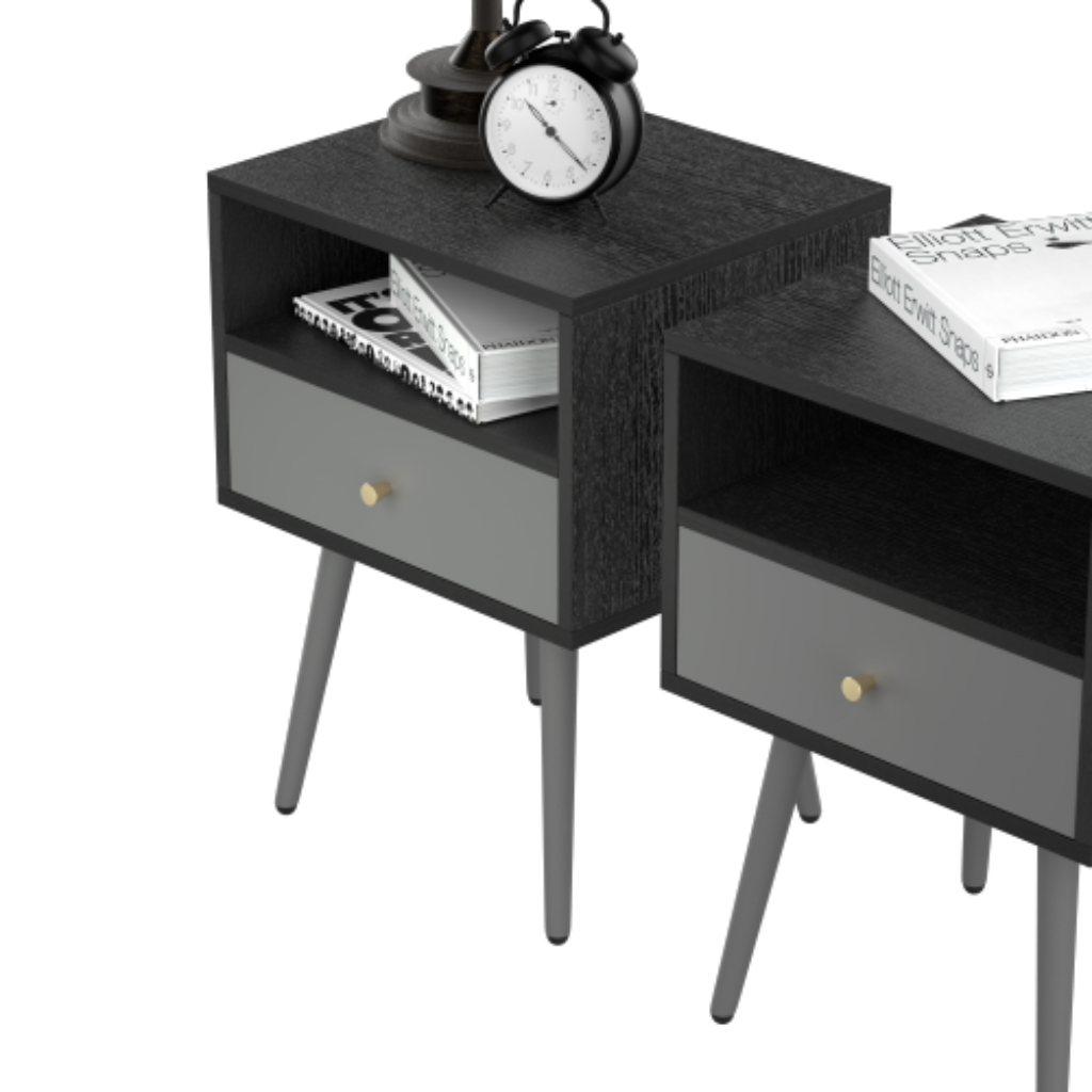 Modern Bedside Tables Set of 2 Nightstands with Storage Drawer Chic Simple Assembly End Tables for Bedroom Living Room Office Dark Grey