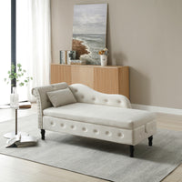 60 Velvet Multifunctional Storage Chaise Lounge, Buttons Tufted, Nailhead Trim, Solid Wood Legs, 1 Pillow, Beige