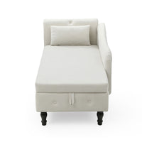 60 Velvet Multifunctional Storage Chaise Lounge, Buttons Tufted, Nailhead Trim, Solid Wood Legs, 1 Pillow, Beige