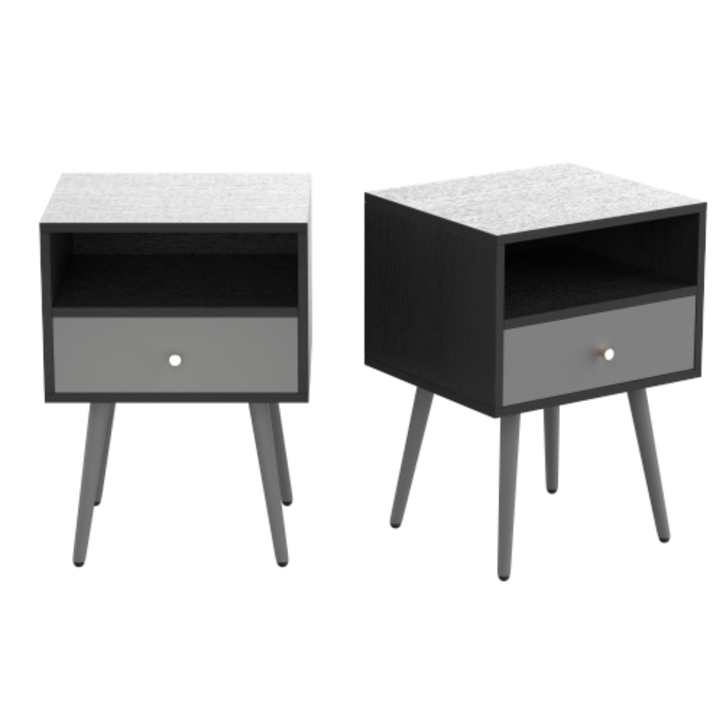 Modern Bedside Tables Set of 2 Nightstands with Storage Drawer Chic Simple Assembly End Tables for Bedroom Living Room Office Dark Grey