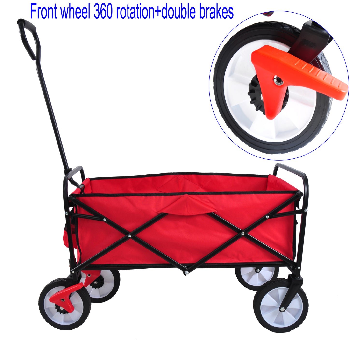 Folding Garden Beach Cart - Lightweight Portable Shopping Wagon with Big Wheels for Easy Transport (Red)