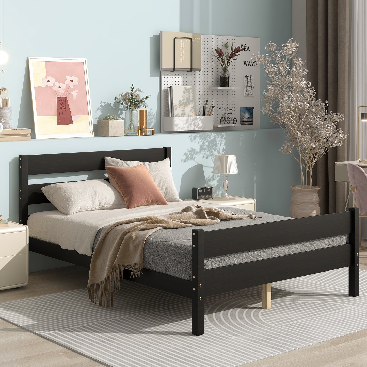 Stylish Full Bed with Headboard & Footboard, Espresso Finish - Perfect for Modern Bedrooms