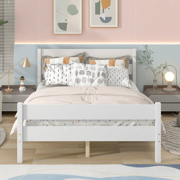 Full Bed with Headboard and Footboard, Elegant White Finish, Sturdy Wooden Frame, Modern Design for Bedroom Décor