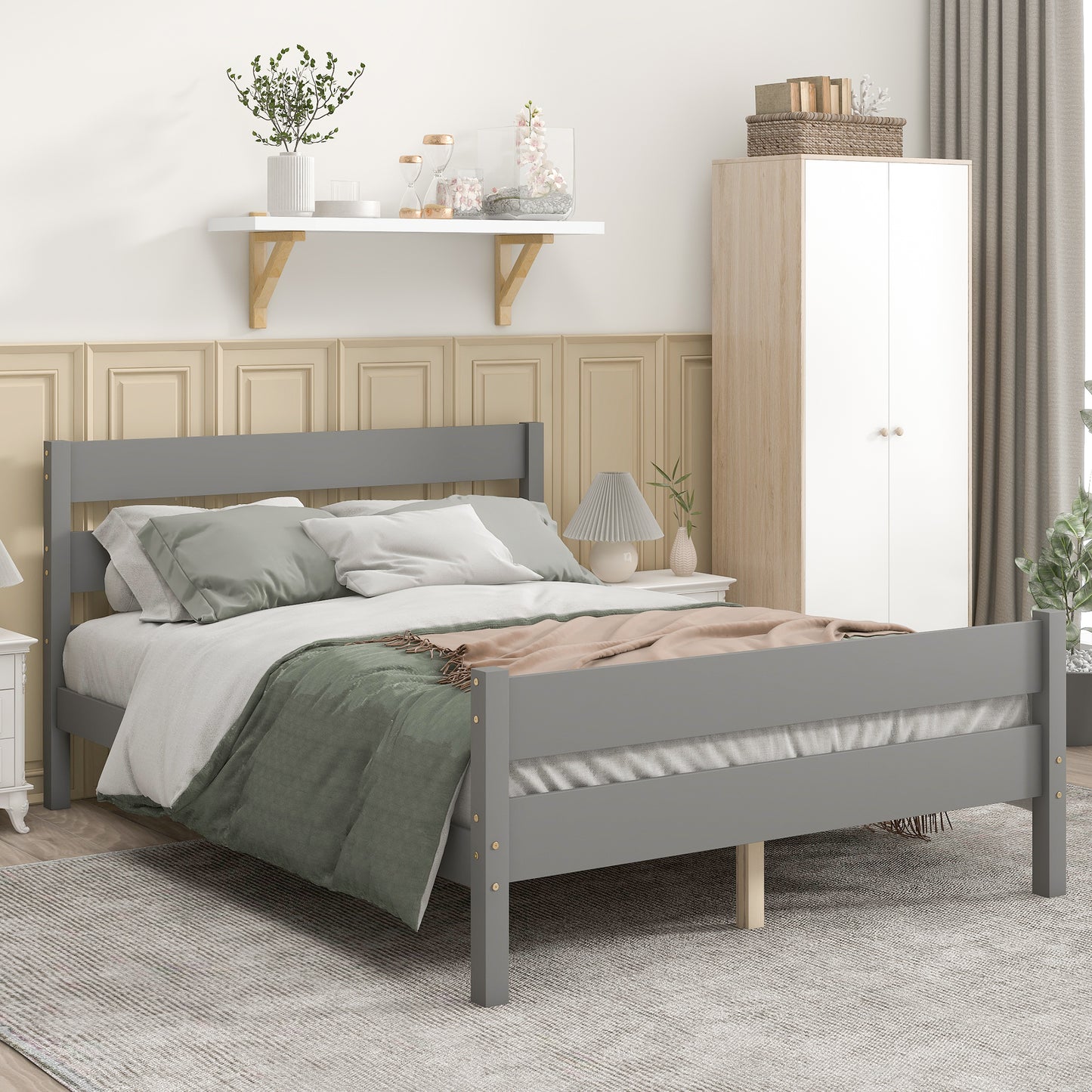 Full Bed with Headboard and Footboard in Grey - Stylish and Comfortable Sleeping Solution for Any Bedroom