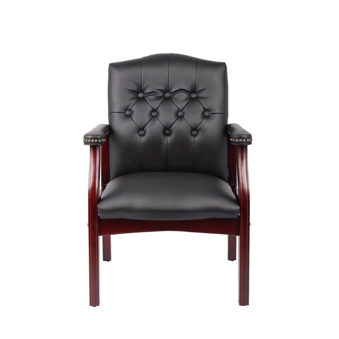 Leather Reception Guest Chairs with Padded Seat and Arms, Ergonomic Mid-Back Office Executive Side Chair for Meeting, Black