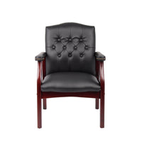 Leather Reception Guest Chairs with Padded Seat and Arms, Ergonomic Mid-Back Office Executive Side Chair for Meeting, Black
