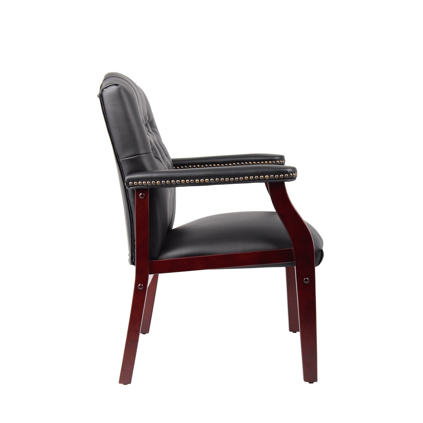 Leather Reception Guest Chairs with Padded Seat and Arms, Ergonomic Mid-Back Office Executive Side Chair for Meeting, Black