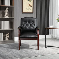 Leather Reception Guest Chairs with Padded Seat and Arms, Ergonomic Mid-Back Office Executive Side Chair for Meeting, Black