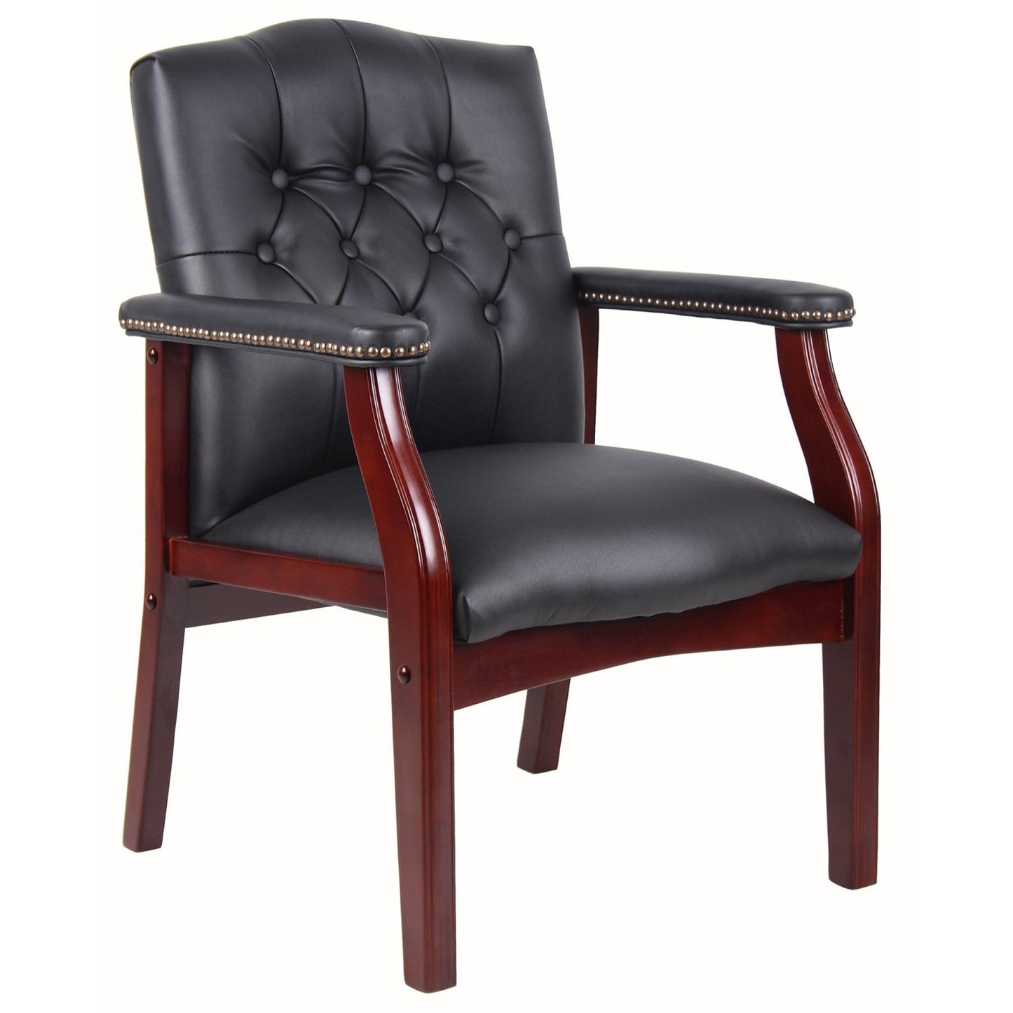 Leather Reception Guest Chairs with Padded Seat and Arms, Ergonomic Mid-Back Office Executive Side Chair for Meeting, Black