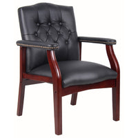 Leather Reception Guest Chairs with Padded Seat and Arms, Ergonomic Mid-Back Office Executive Side Chair for Meeting, Black