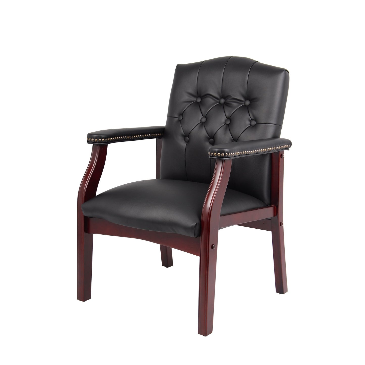 Leather Reception Guest Chairs with Padded Seat and Arms, Ergonomic Mid-Back Office Executive Side Chair for Meeting, Black