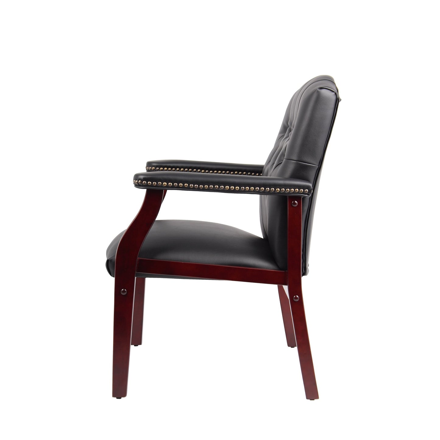 Leather Reception Guest Chairs with Padded Seat and Arms, Ergonomic Mid-Back Office Executive Side Chair for Meeting, Black