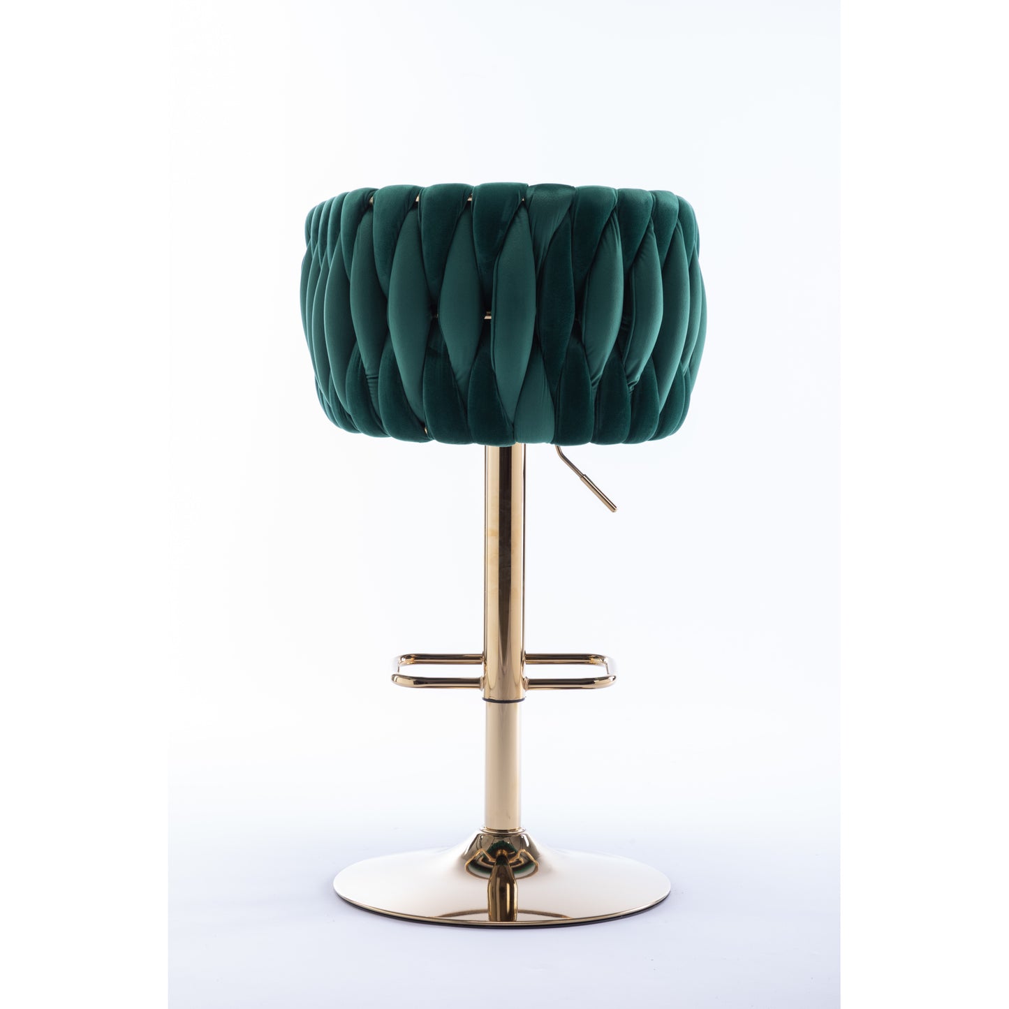 Set of 2 Swivel Bar Stools, Height Adjustable with Chrome Footrest, Velvet Upholstery, Golden Legs, Modern Design - Green