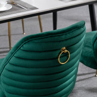 Modern Velvet Dining Chair Set of 2 - Woven Upholstered Accent Chairs with Barrel Backrest & Gold Metal Legs for Living Room Green
