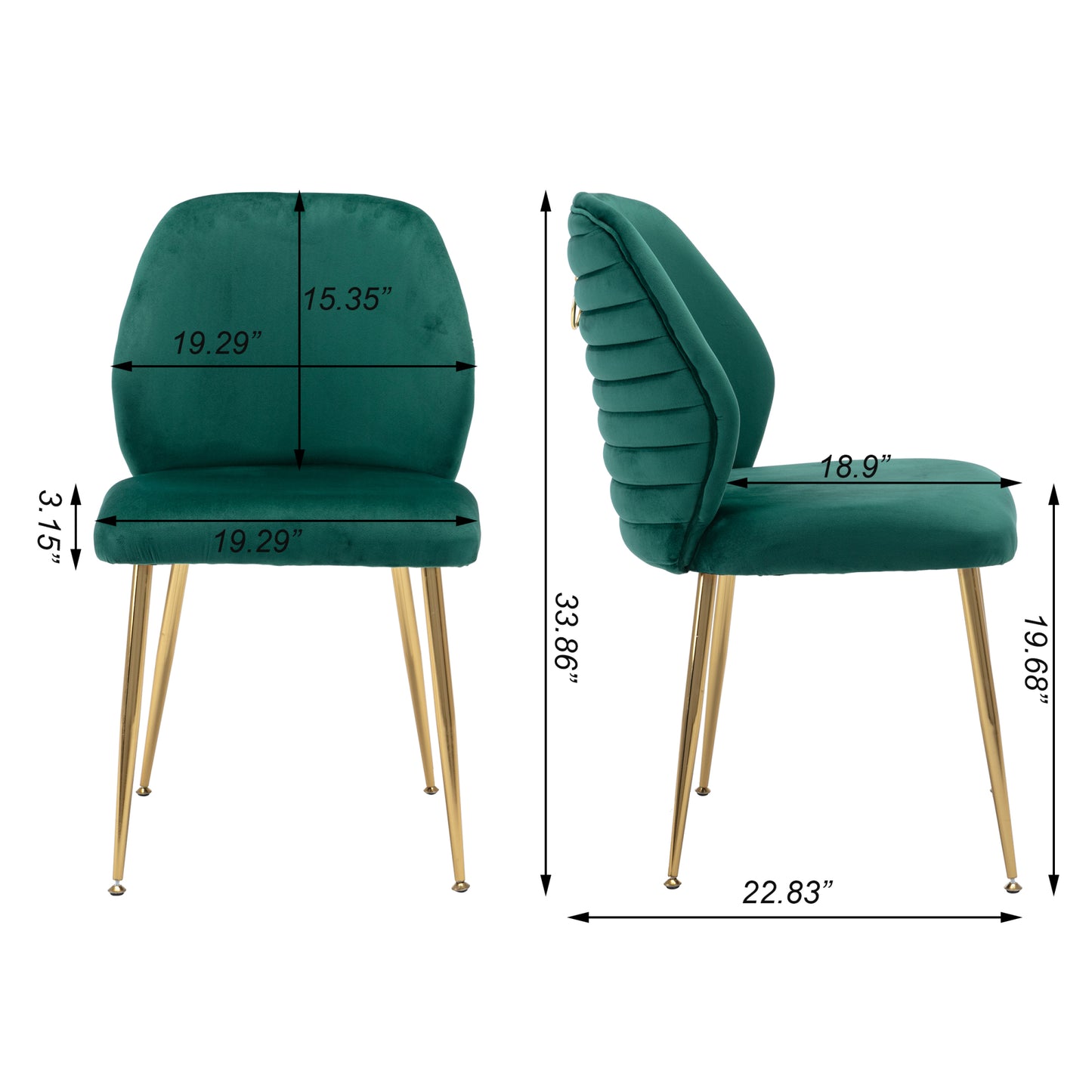 Modern Velvet Dining Chair Set of 2 - Woven Upholstered Accent Chairs with Barrel Backrest & Gold Metal Legs for Living Room Green