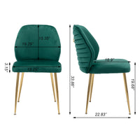 Modern Velvet Dining Chair Set of 2 - Woven Upholstered Accent Chairs with Barrel Backrest & Gold Metal Legs for Living Room Green