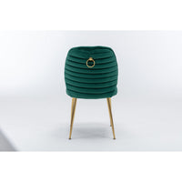 Modern Velvet Dining Chair Set of 2 - Woven Upholstered Accent Chairs with Barrel Backrest & Gold Metal Legs for Living Room Green