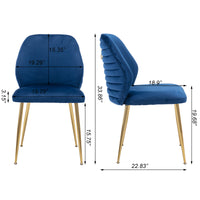 Modern Blue Dining Chair Set of 2 - Woven Velvet Upholstered Side Chairs with Barrel Backrest & Gold Metal Legs, Accent Chairs