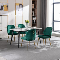 Modern Velvet Dining Chair Set of 2 - Woven Upholstered Accent Chairs with Barrel Backrest & Gold Metal Legs for Living Room Green