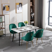 Modern Velvet Dining Chair Set of 2 - Woven Upholstered Accent Chairs with Barrel Backrest & Gold Metal Legs for Living Room Green
