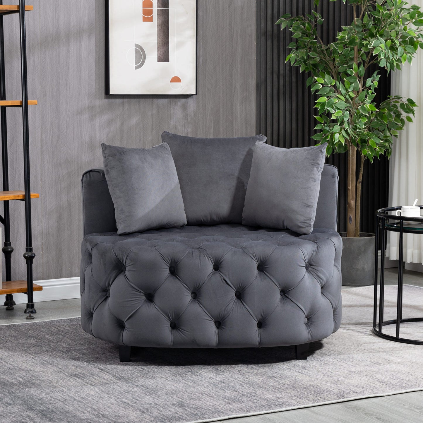 Classic Barrel Accent Chair for Living Room | Modern Blue Leisure Sofa Chair