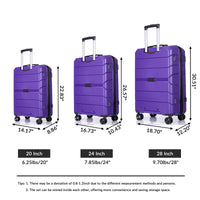 Lightweight Durable Hardshell Luggage Set with Spinner Wheels, 3-Piece (20/24/28) - Purple, TSA Lock