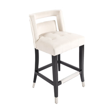 Suede Velvet Barstools with Nailheads - Set of 2 Dining Room Chairs - 26 Inch Seat Height - Modern Upholstered Design