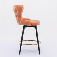 Counter Height 25 Modern Leathaire Bar Chairs, 180° Swivel Stool with Tufted Gold Nailhead Trim, Metal Legs, Set of 2 - Orange