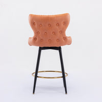 Counter Height 25 Modern Leathaire Bar Chairs, 180° Swivel Stool with Tufted Gold Nailhead Trim, Metal Legs, Set of 2 - Orange